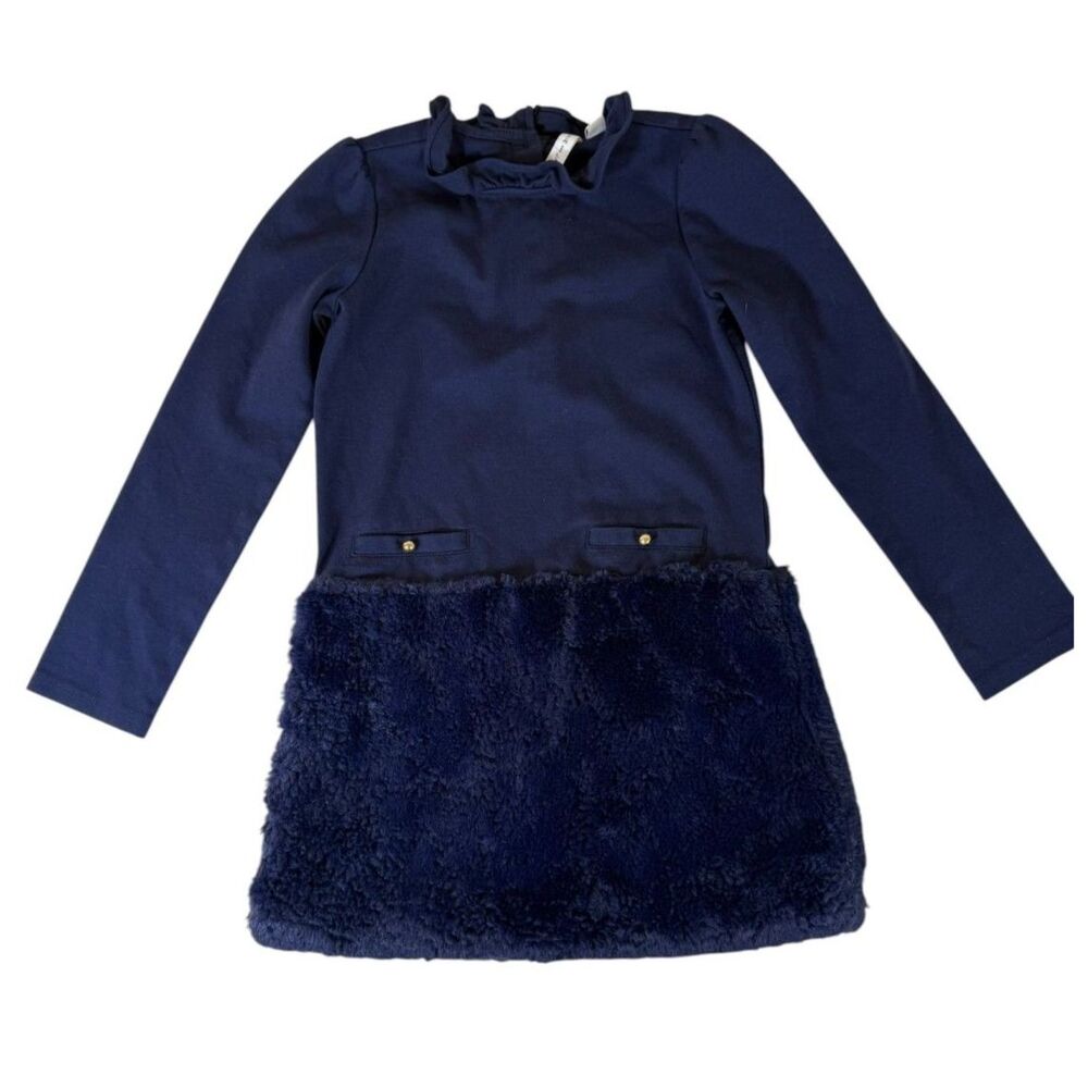 Janie and Jack Navy Dress W/ Faux Fur Skirt size 7
